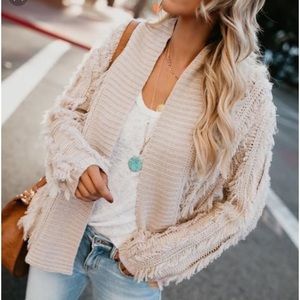 VICI Collection Pocketed Fringe Cardigan